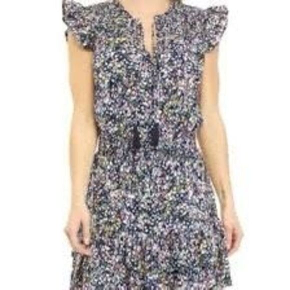 Crown & Ivy Women's XXL Ruffled Sleave Tiered Mini Dress Navy Microfloral Spring - Picture 3 of 14